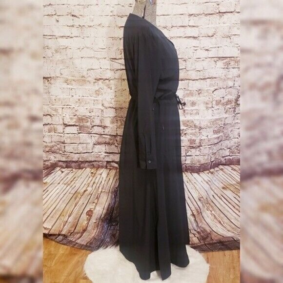 NWT Soft Surroundings Maxi Shirtdress Black Roll Tab Sleeves Medium - Picture 3 of 8